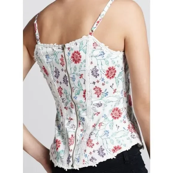 New Free People Miss Lizzy Floral Corset Top $98 SIZE 2 White Zip Lace Detail - Picture 5 of 8